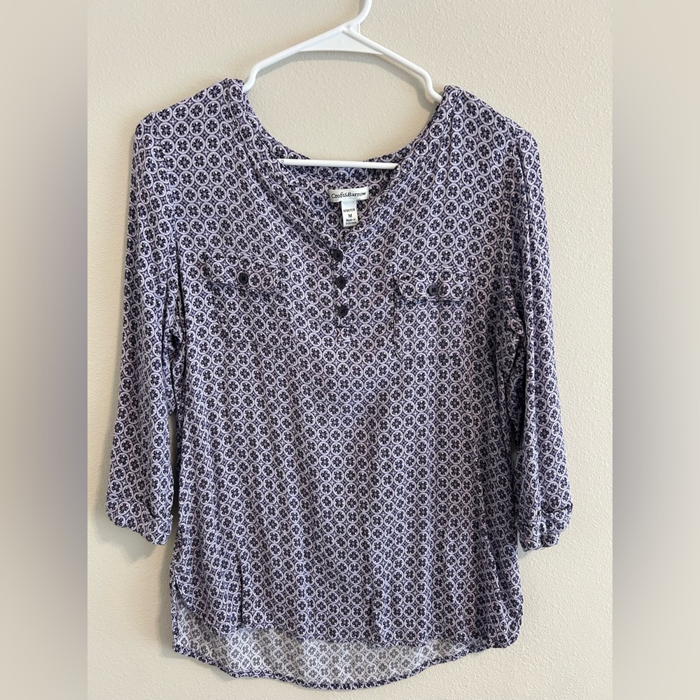 Croft & Barrow Women's Black and White Patterned Blouse